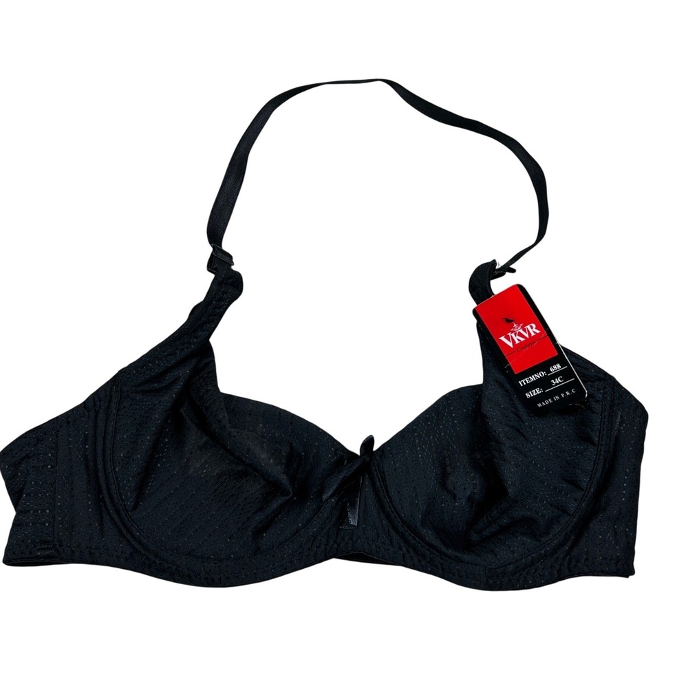 VKVR Black‎ Underwire Halter Bra 34C Womens Adjustable Strap
